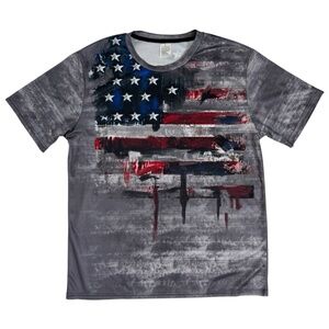 Men's Military Distressed American Flag Patriotic Graphic USA Mesh T-Shirt L